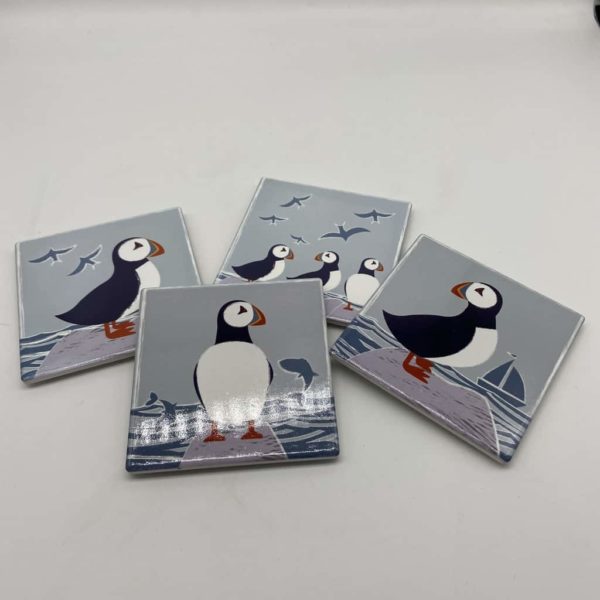 Set of Four Ceramic Puffin Coasters