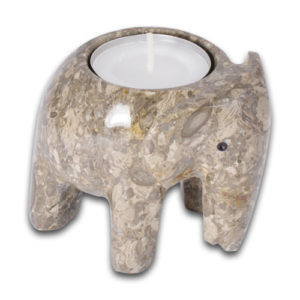 Marble Elephant Candle Holder - Dark Fossil Stone