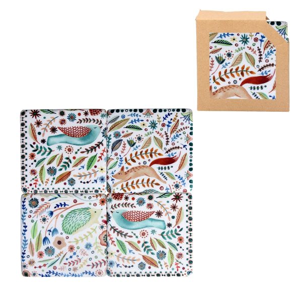 Folk Woodland Animals Resin Coaster