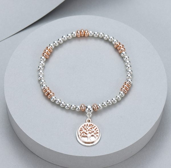 Silver/ Rose Gold Ball Slider Bracelet  with Tree of life Pendant