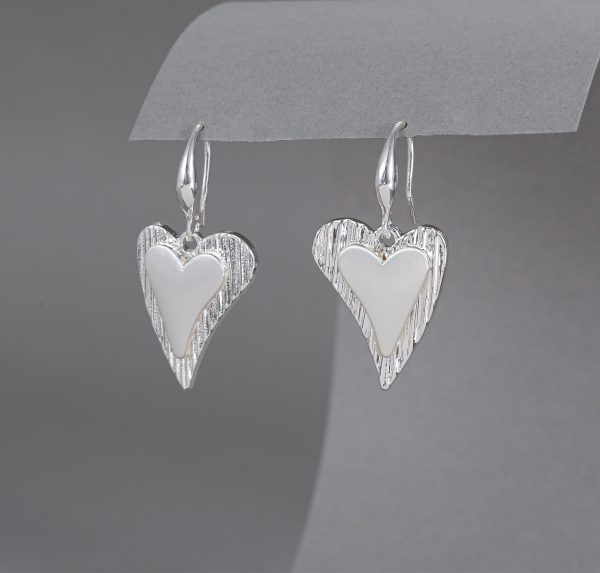 Brushed Silver Heart Drop Earring