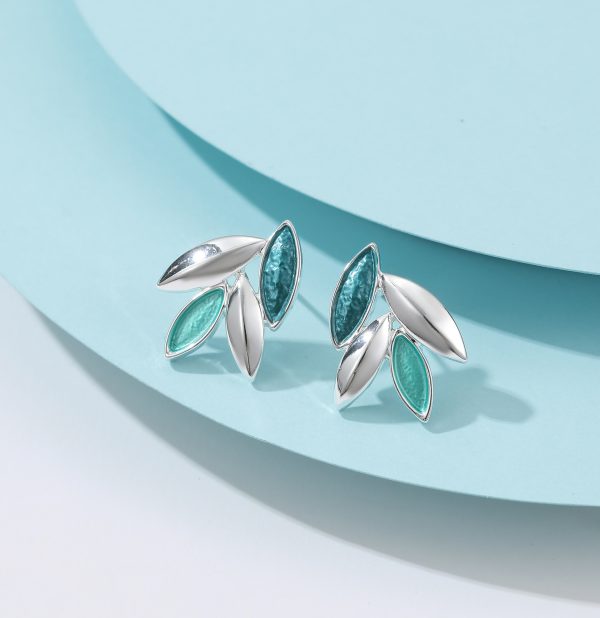 Silver & Aqua Leaf Earring