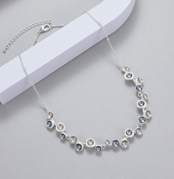 Silver Plated Necklace with Black Spinel and crystal