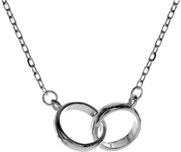 Simple Silver Necklet W/two Interlinked Hoops