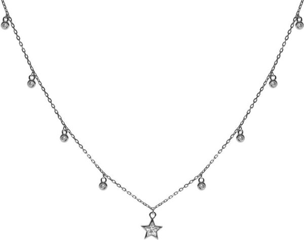 Star Centred W/CZ Droplet Silver Necklet