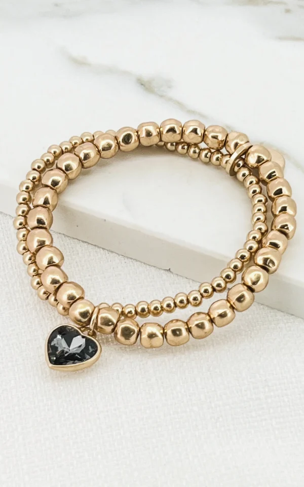 Gold Double Layer  Crystal Heart Bracelet