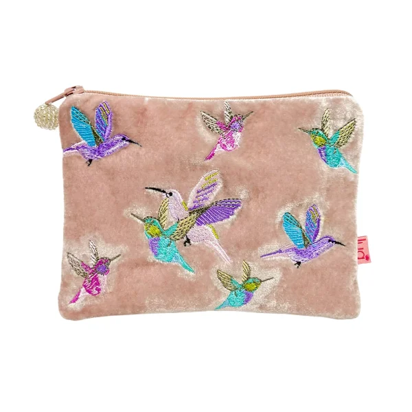Embroidered Hummingbird Cosmetic Purse