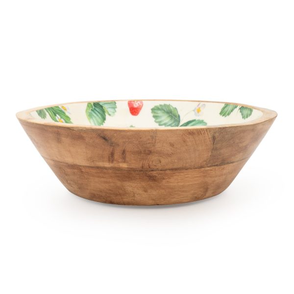 Handcrafted Large Mango Wood Bowl - Strawberries - Image 2