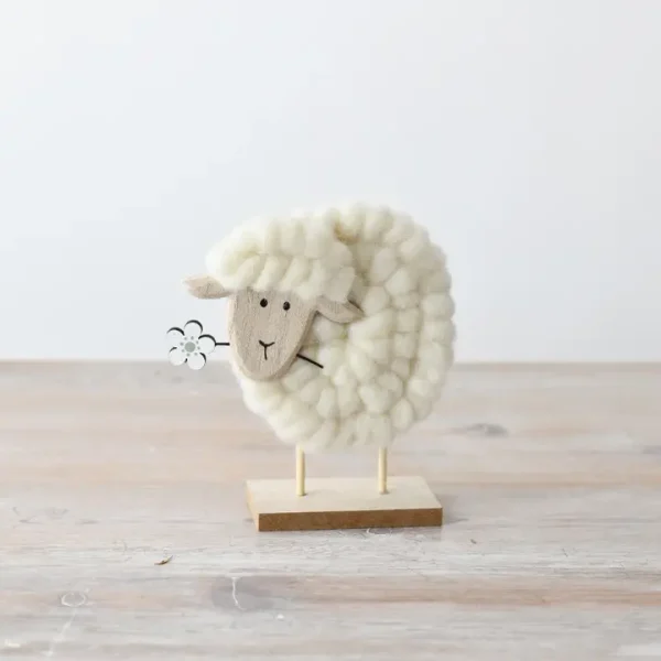 Fluffy Sheep Holding Flower, 16.5cm