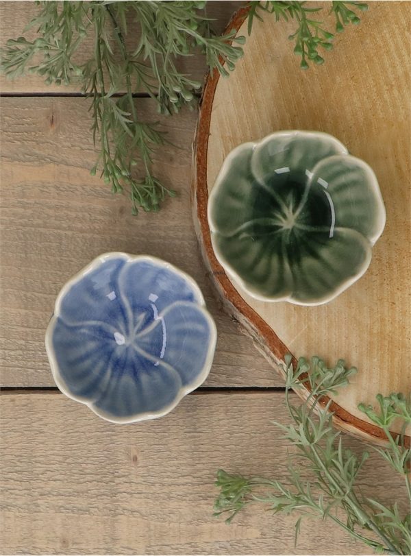 Stoneware Mini  flower Bowls - Blue / Green