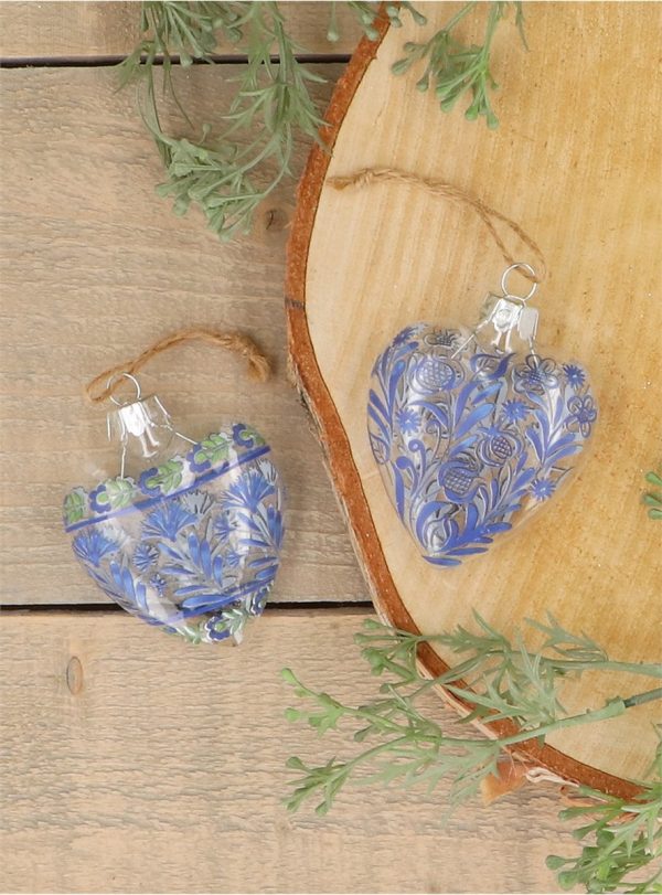 Glass Decorations - Country Flowers Hearts