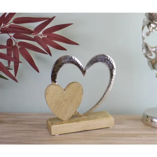 Large Double Heart On Wooden Base Ornament