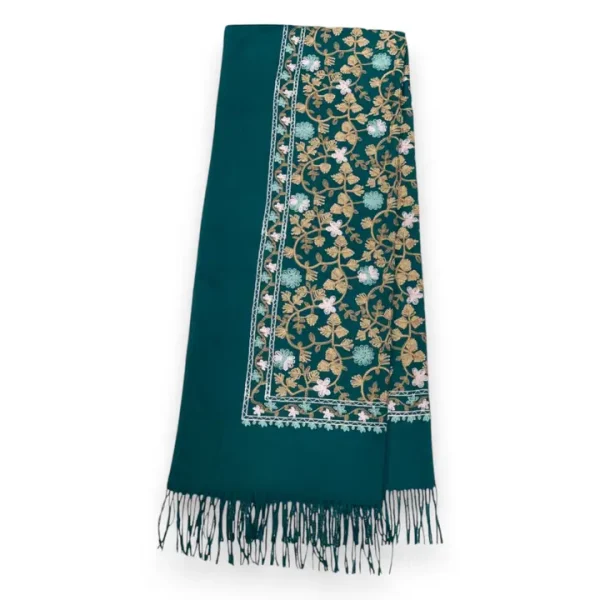 Pashmina Wool Blend Flower Embroidery Winter Scarf - Image 2