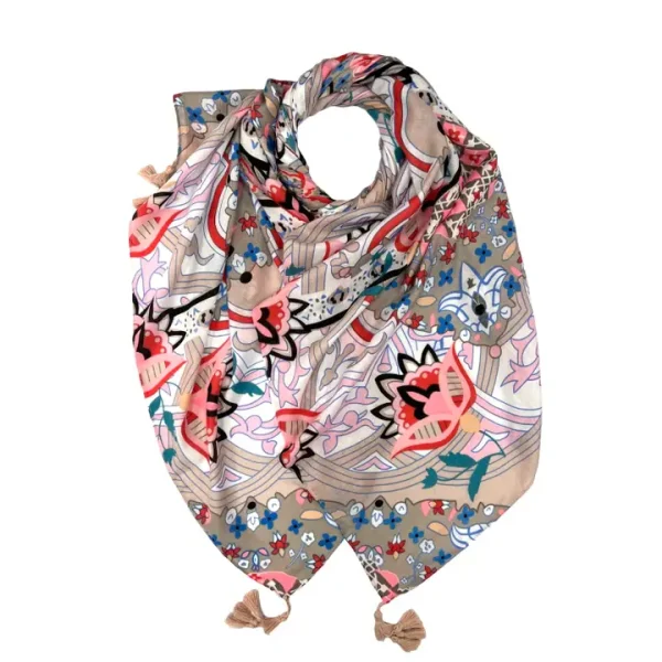 Printed Indian Paisley Pattern Finished with Small Tassels Scarf