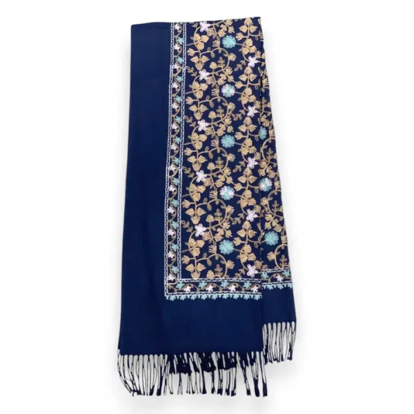 Pashmina Wool Blend Flower Embroidery Winter Scarf - Image 3