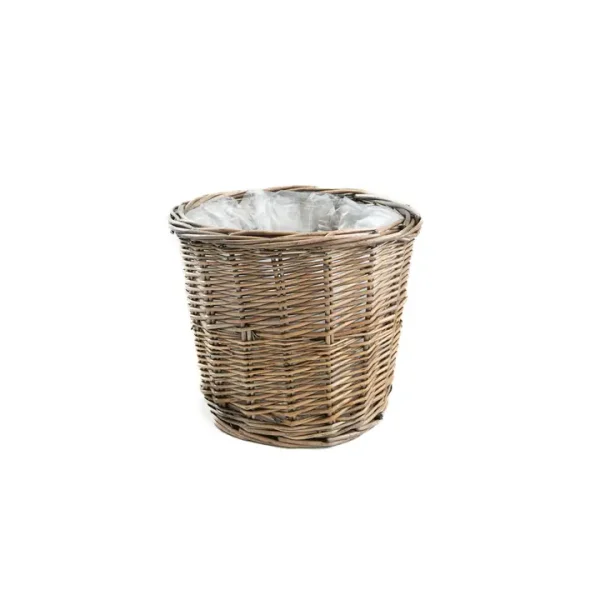 Antique Wash Round Circular Wicker Lined Planter Basket