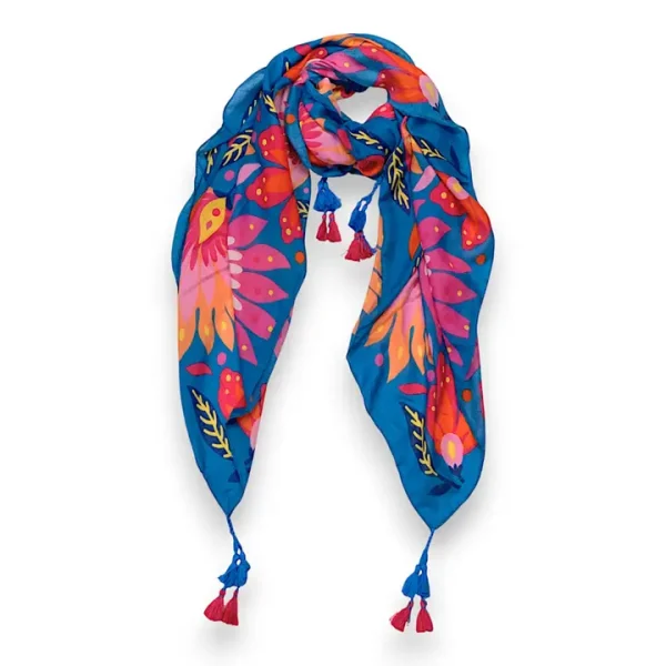 Lotus Print Tassel Square Scarf - Image 2