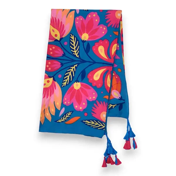 Lotus Print Tassel Square Scarf