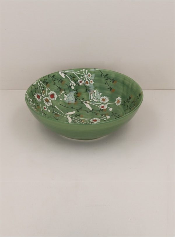 Stoneware Bowl, Medium - Green Wild Daisy
