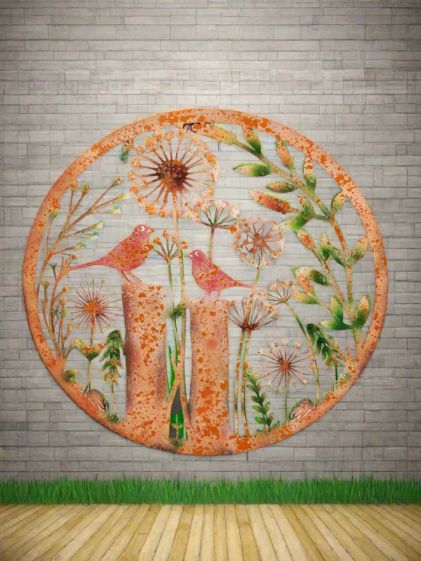 HANDMADE RUSTY 60CM WALL PLAQUE OF BLACKBIRD BIRDS TREE WALL