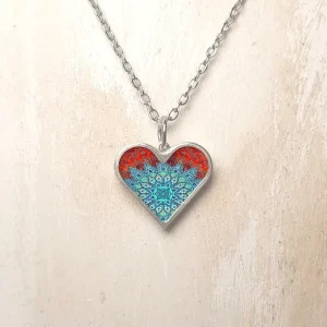 Heart Shape Pendant On A Chain, Aluminium Framed Ceramic