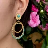 18ct Gold Plated Turquoise Double Hoop Earrings - Image 2