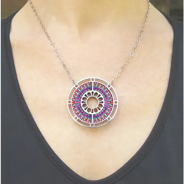 Stainless Steel & Walnut, Round Necklace - Image 2