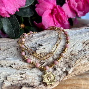 18ct Gold Plated Rhodochrosite Sun Disc Bracelet