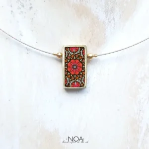 Framed Rectangular Ceramic Necklace, Brass Frame