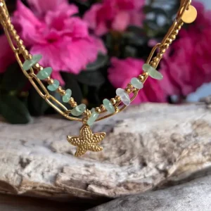 18ct Gold Plated Green Aventurine Star Fish Bracelet