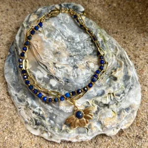 18ct Gold Plated Lapis Lazuli Double Chain Bracelet