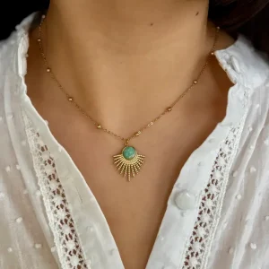18ct Gold Plated Amazonite Feather Pendant Necklace