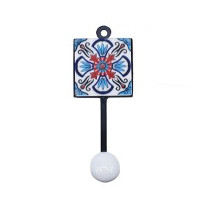 Ceramic Floral Patterned Tile White Knob coat hook