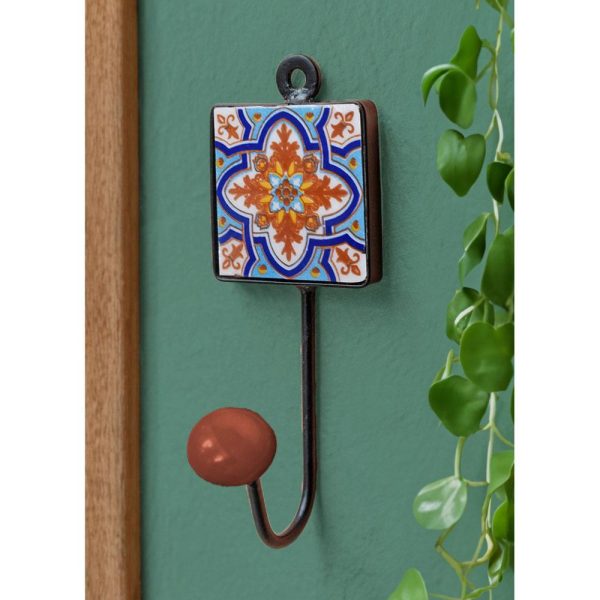 Ceramic Floral Patterned Tile White Knob coat hook - Image 3