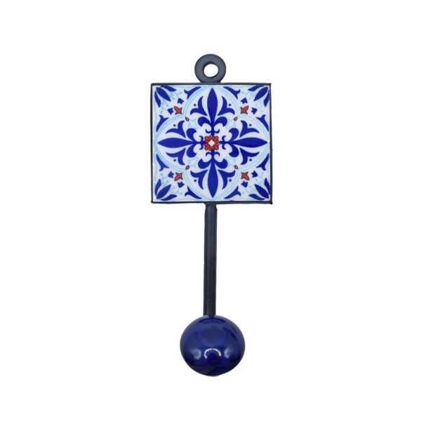 Ceramic Floral Patterned Tile White Knob coat hook - Image 2