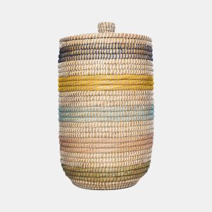 Handmade Multi Color Seagrass Laundry Basket with Handle & Lid