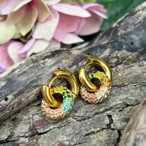 18ct Gold Plated Multi Colour Cubic Zirconia Earrings
