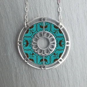 Stainless Steel & Walnut, Round Necklace