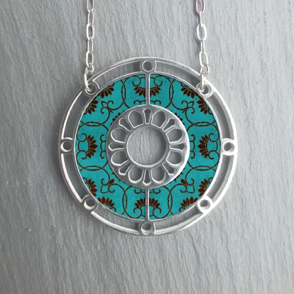 Stainless Steel & Walnut, Round Necklace