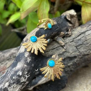 18ct Gold Plated Turquoise Sun Earrings