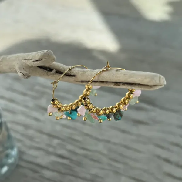 18ct Gold Plated Gemstone Cluster Hoop Earrings - Image 2