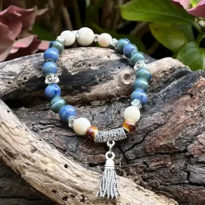 Ceramic Beads Elastic Bracelet with Tassel Charm
