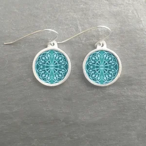 Aluminium Framed Round Ceramic Earrings