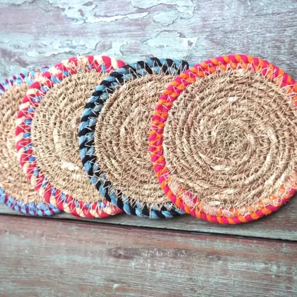 Munja and Reclaimed Fabric Eco Drinks Coasters - Set of 4 - Image 2