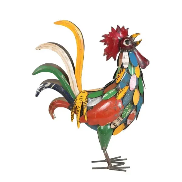 Recycled Iron Rooster Garden Sculpture - Image 2