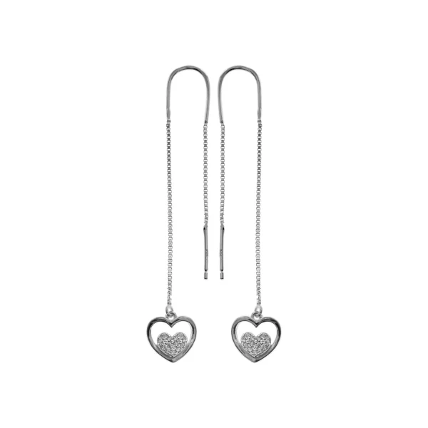 THREAD DROP EARRINGS WITH CZ HEART