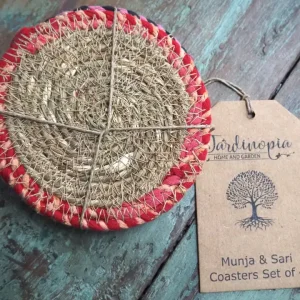 Munja and Reclaimed Fabric Eco Drinks Coasters - Set of 4