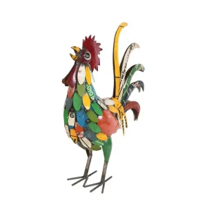 Recycled Iron Rooster Garden Sculpture