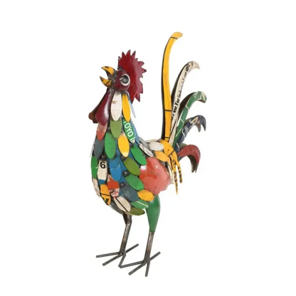 Recycled Iron Rooster Garden Sculpture