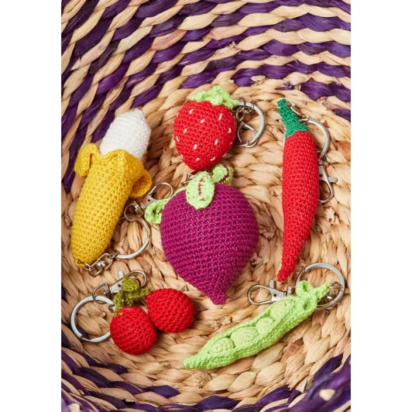 Crocheted fruit and vegetable keychain